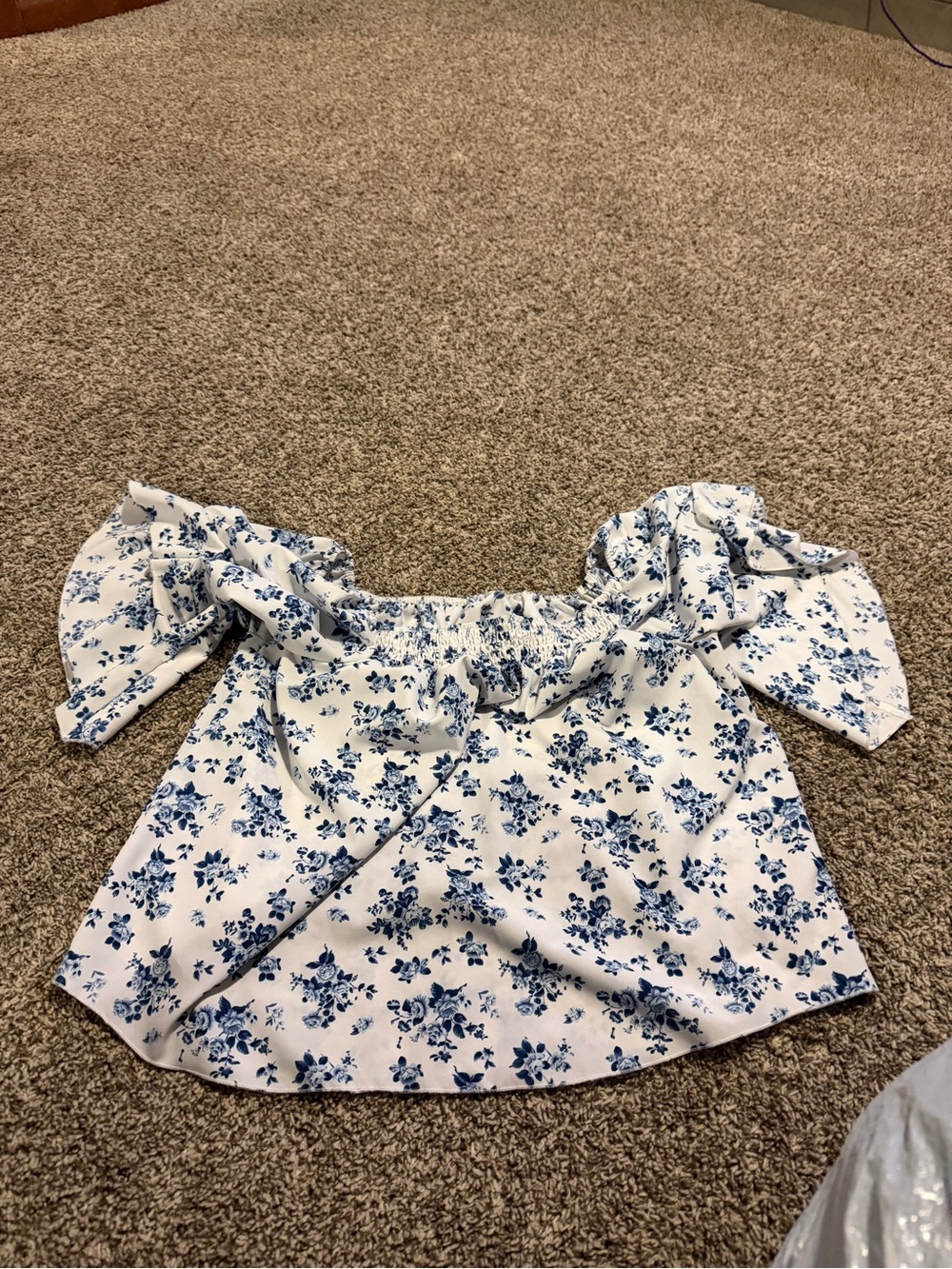 White Floral Off-Shoulder Women’s Top - Blue Print